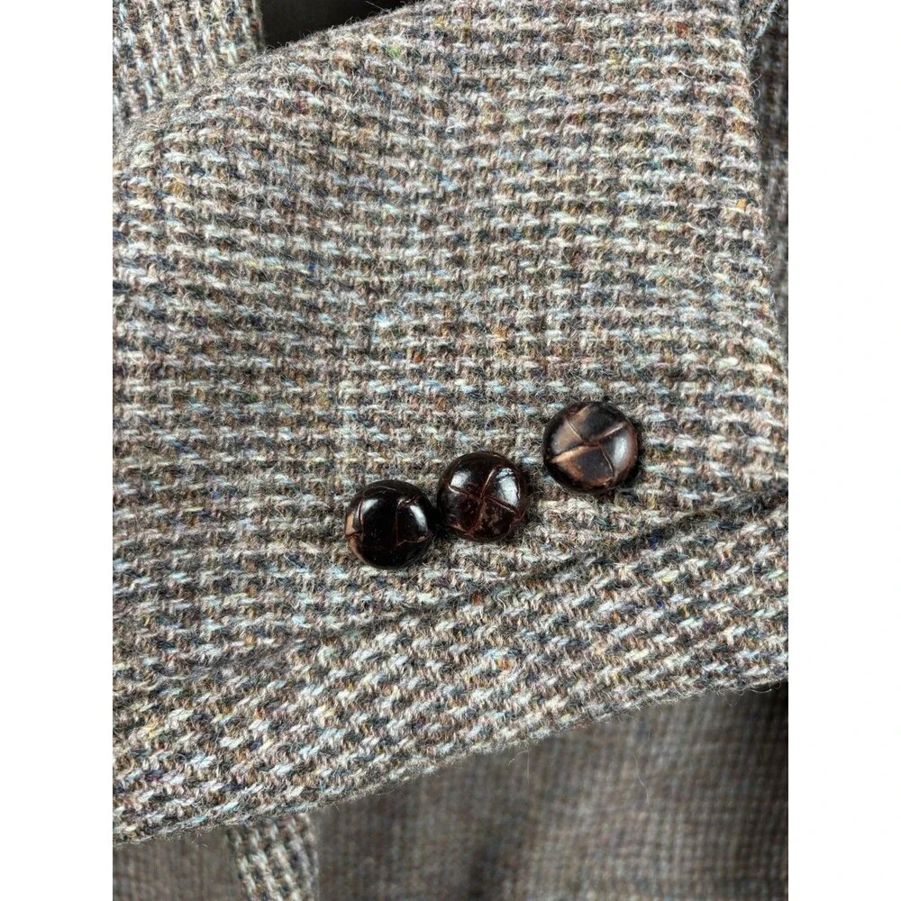 VTG  Stafford Harris Tweed Sport Coat Blazer 44R Brown Barleycorn Scottish Wool